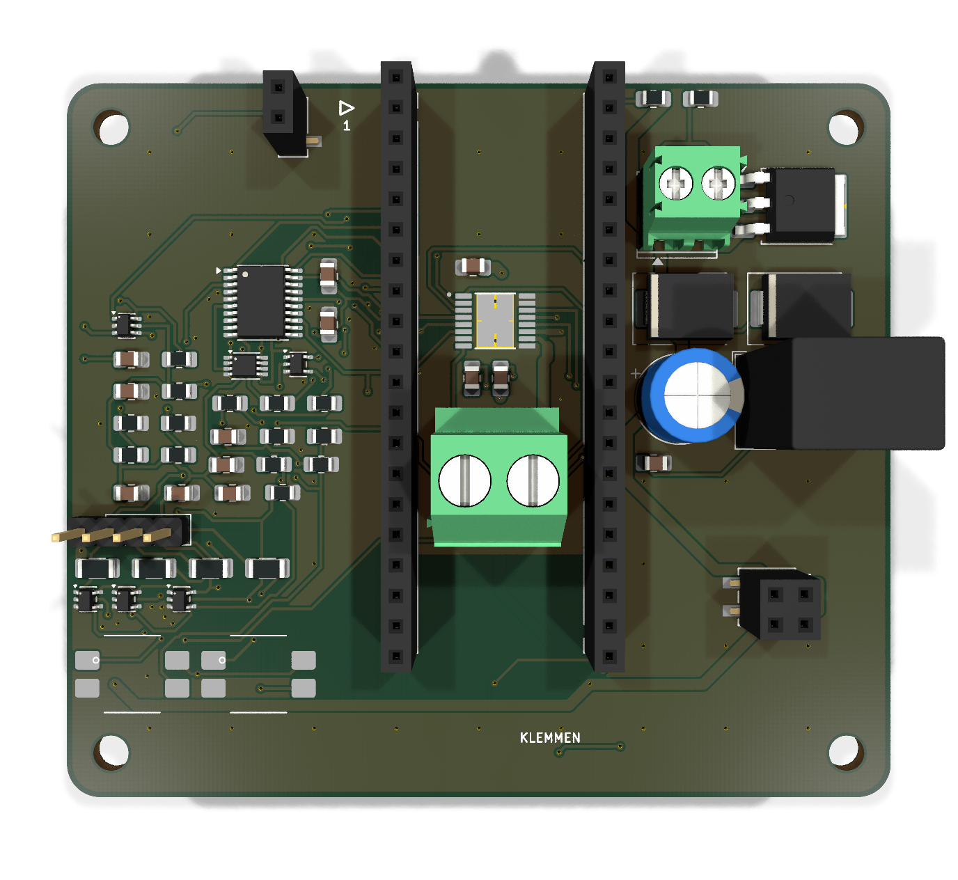 Motor module render, top view, showing both Pico-native socket rows